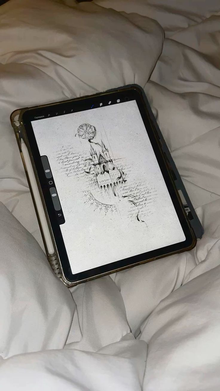 Disegno di un castello su tavoletta grafica