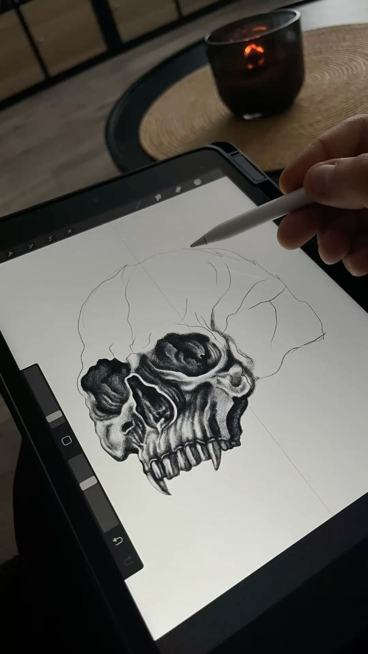Disegno di un teschio realizzato su tavoletta grafica
